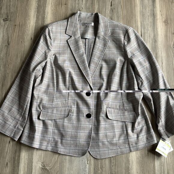 NWT Women’s Kasper Old Money Preppy Plaid Blazer Two Button Size 18W - Picture 5 of 10
